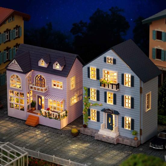 1 Set DIY House Model with Warm Lighting European Style Happy Hut