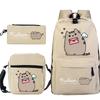 Pusheen Fat Cat Cute Cartoon Printed Schoolbag Cross-border Student Portable Shoulder Bag Pencil Case Three-piece Set