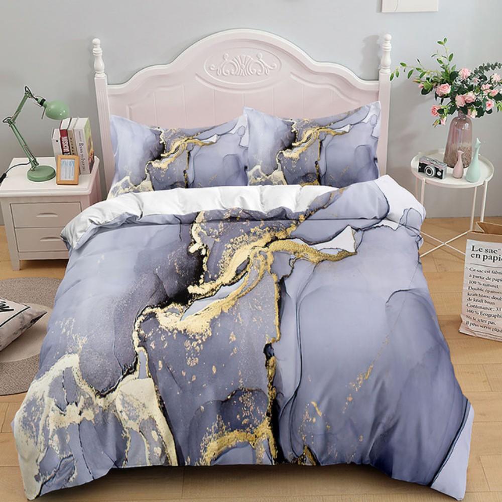 Luxury Black Marble Bedding Set 3D Duvet Cover Set Single Double Twin Full Size Teens Adults Bedclothes Soft Polyester Bed Linen