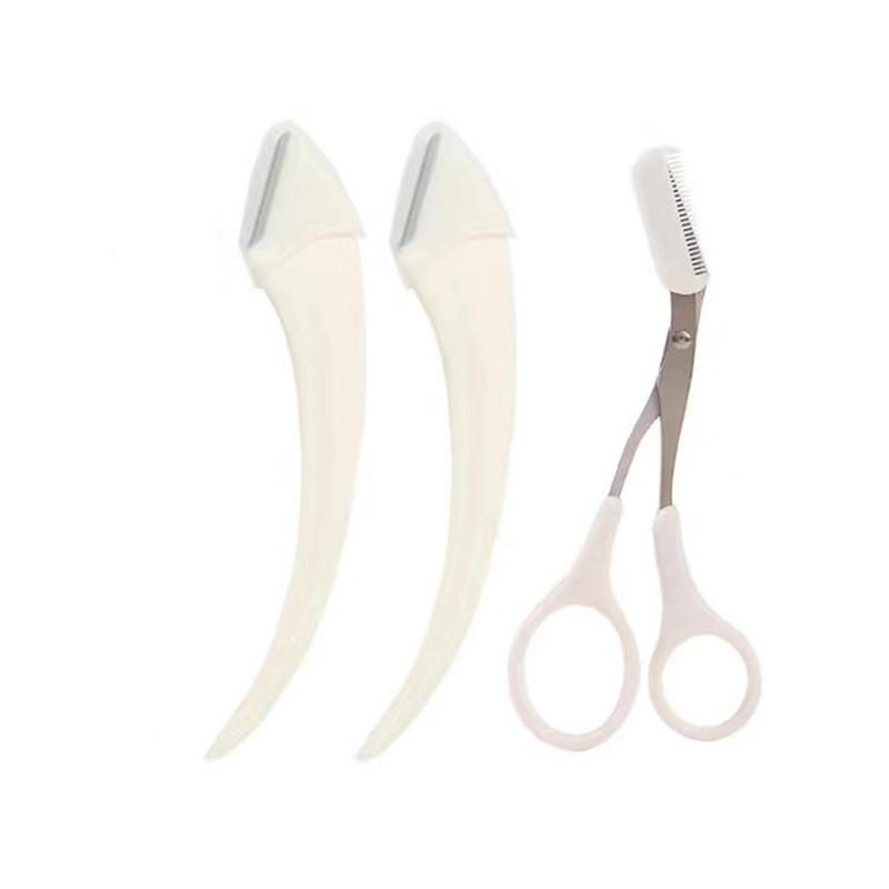 Набор триммеров для бровей из 3 штук, изогнутая бритва для бровей, ножницы для бровей с расческой, удобные простые инструменты для красоты для начинающих