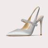 Fashion Size 34 45 Women's Diamond Bao Head Sandals 2024 New Thin Heel Pointed Sheepskin Leather High Heels Women's Wedding Shoes