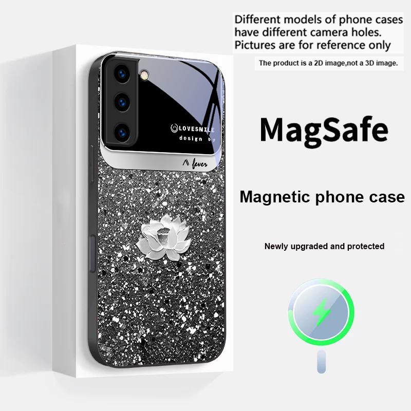 Розовый градиентный лотос Для Samsung S25 S25 Edge S25Ultra S8 9 10 20 S21 Pro 22 Plus S23 FE S24 Ultra Magsafe Стеклянный чехол для телефона