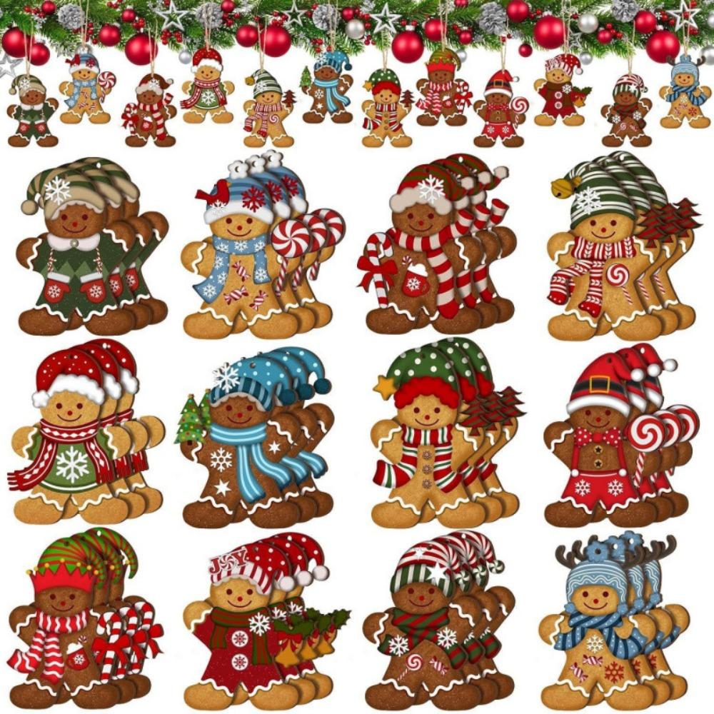 12/24/36 шт. Милые пряничные человечки Украшения Рождество DIY Мультяшные Подвески на елку Деревянные Современные поделки Рождественские украшения