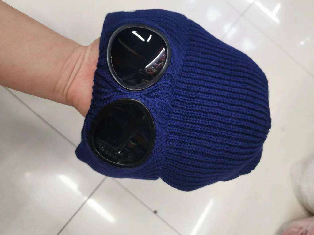 Унисекс Шерстяная Вязаная Шапка с Очками, На подкладке из бархата для тепла и ветрозащиты при катании на лыжах