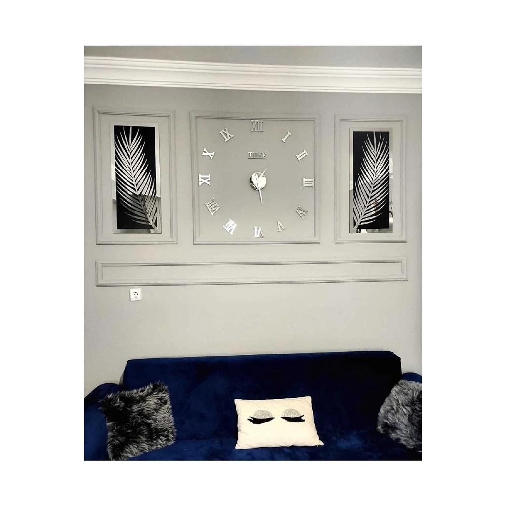 Набор из 3 настенных часов, акриловое плексиглас с зеркальными пальмовыми листьями и римской буквой R. Часы