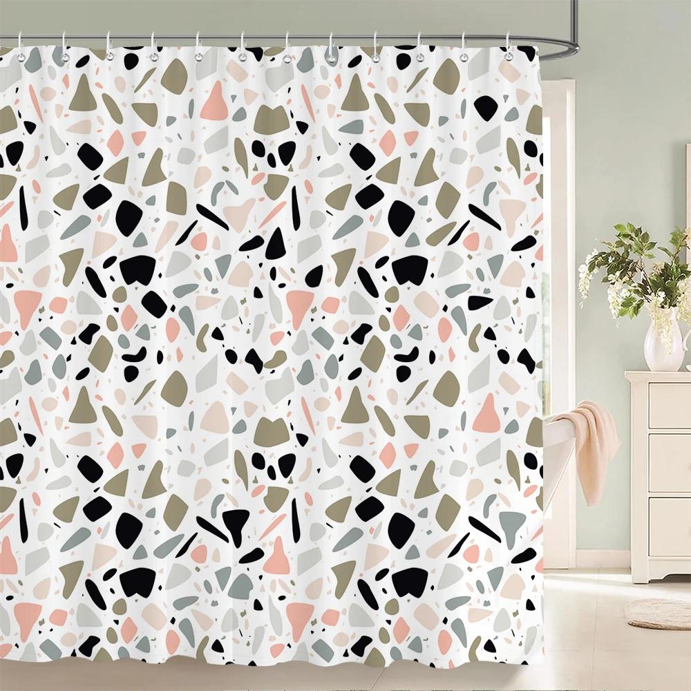 Modern Simple Mosaic Shower Curtain Waterproof Bath Curtains with 12 Hooks for Bathroom Home Decoration Polyester Fabric Screen