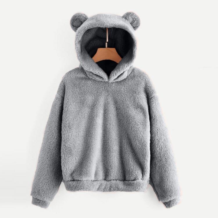 Women's Cute Bear Ears Plush Long Sleeve Hooded Sweatshirt Pullover Hoodies