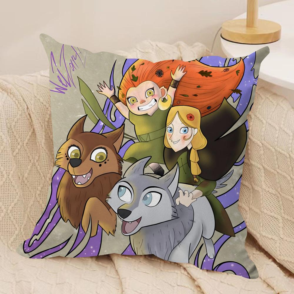 Anime Movie WWolfwalkers Cushion Cover Silky Short Plush DoubleSided Printed Pillow Case for Sofa All Seasons Home Decor Gift