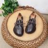 Johnature Women Flats Shoes Round Toe Lace-up Genuine Leather Casual Handmade Comfortable Solid Color Shoes