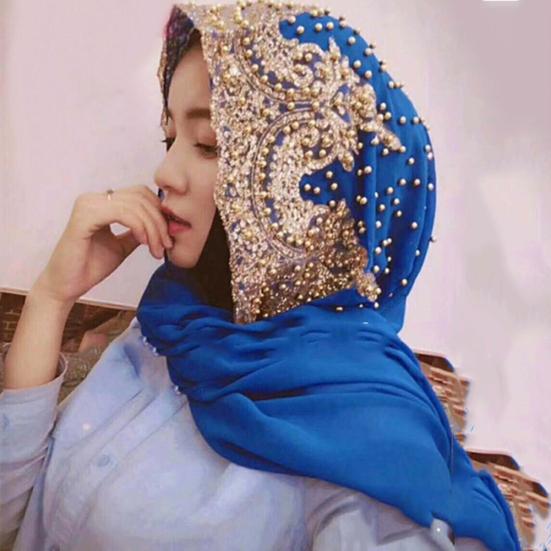 Fashion Women Bead Decor Islam Muslim Ramadan Hijab Wrap Shawl Scarf Accessory