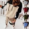 Winter Fashion Women's Long-sleeved ColorBlock Two Piece Outfits Casual Loose Hooded Top & Drawstring Pants Set Sport Suits