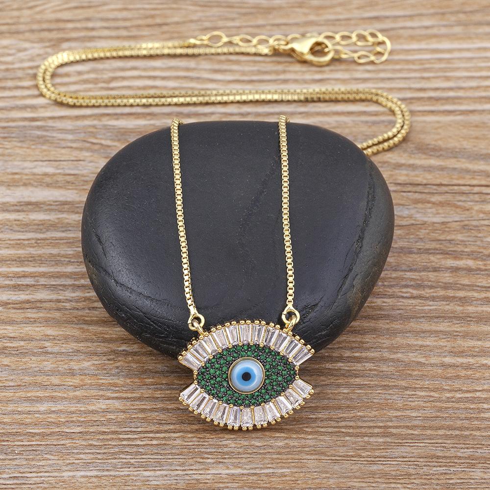 Nidin Top Quality Zircon Bohemian Evil Eye Inlaid Rainbow Rhinestone Pendant Necklace Women Creative Jewelry Personalized Gifts