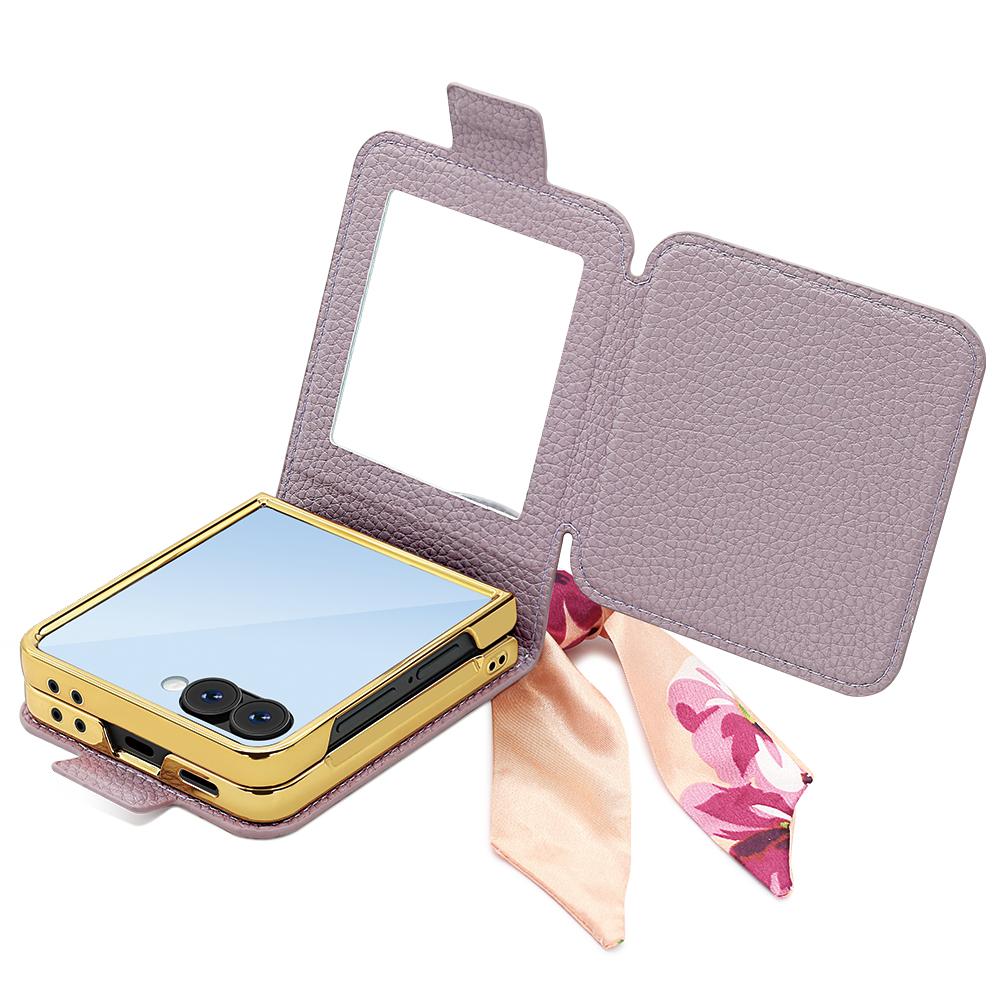 For Samsung Galaxy Z Flip7 5G Case PU Leather+PC Tote Phone Cover with Mirror