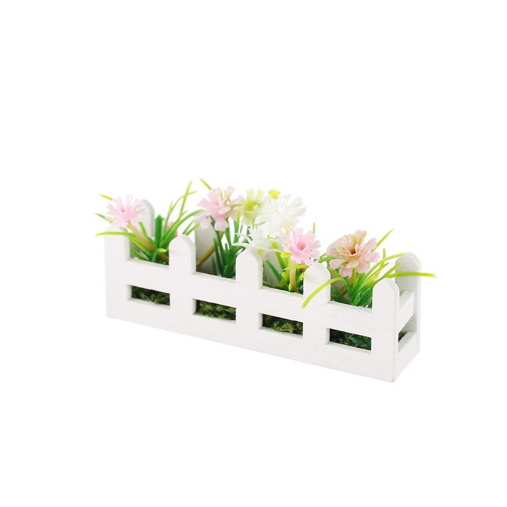 1:12 Scale Flower Fence Decor Lifelike Miniature Potted Plants Toys  Doll House Decor