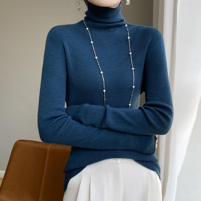 Осенне-зимний женский свитер со сложенным воротником, женский однотонный свитер с утолщенным низом, большой размер, эластичный внутренний женский трикотаж