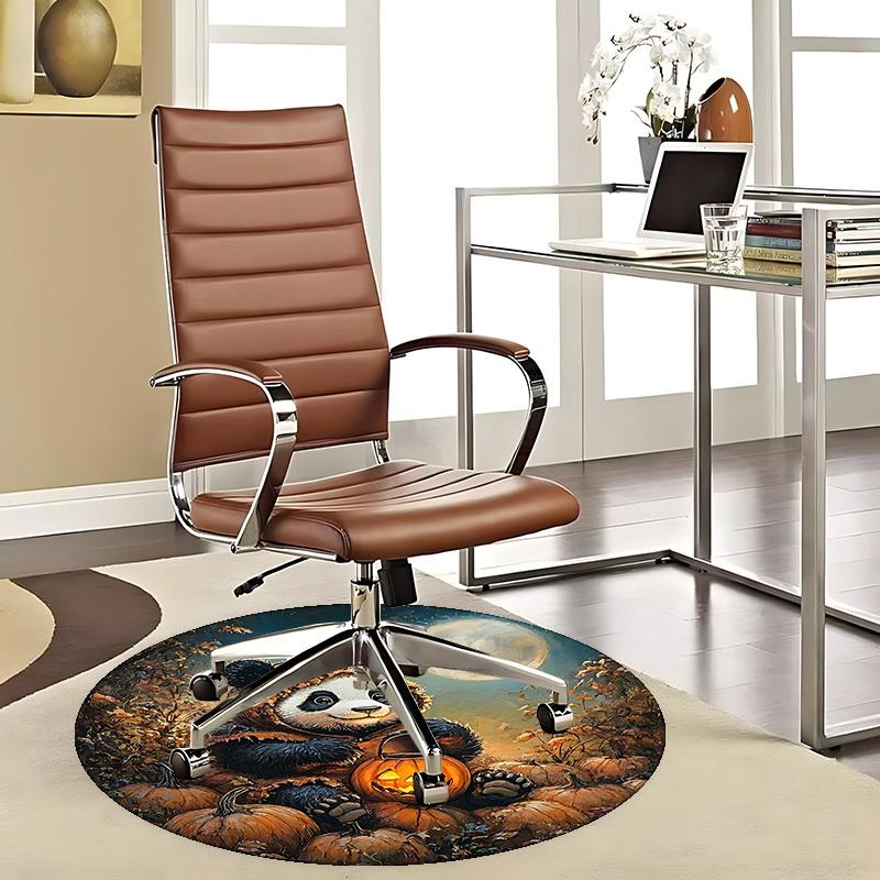 1pc Halloween Pumpkin Panda Round Carpet Office Chair Mat, Non Slip Rug for Home Decor, Gift, Office, Living Room, Bedroom