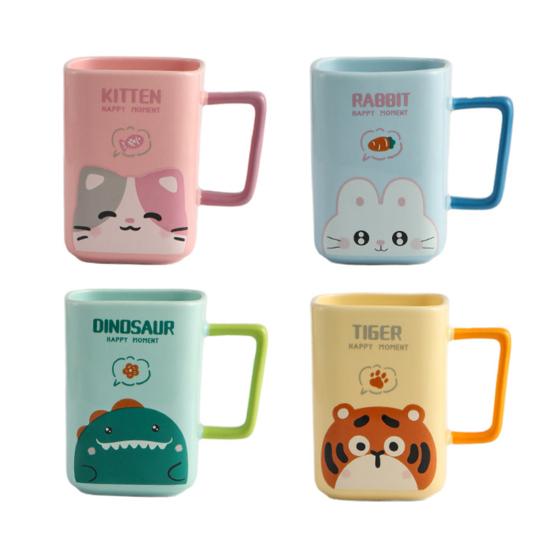 Керамическая кружка с изображением кота, кофейная кружка, квадратная художественная чашка, 420 мл, большая емкость, мультяшная чайная кружка, модная посуда для напитков, подарок для мужчин и женщин