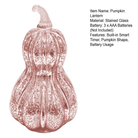 LED Pumpkin Lantern with Built-in Smart Timer Soft Warm Glow Battery-Powered Glass Pumpkin Shape Lantern Home Halloween Decor