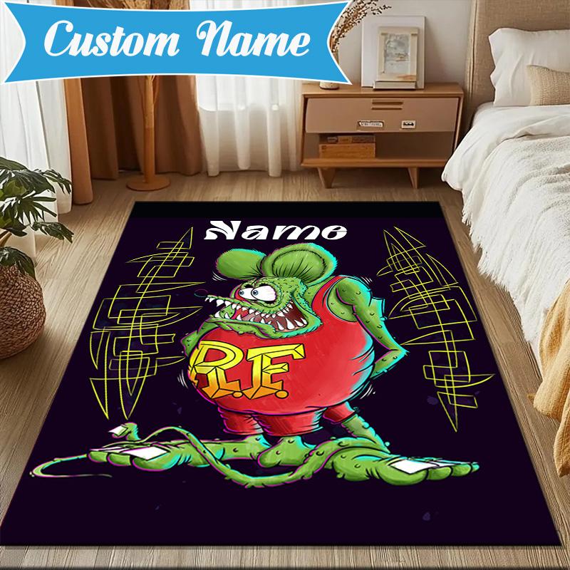 Custom Name Rat Fink Truck Adventure Rug Game Carpet, Floor Mat for Bedroom Living Room Entryway Rug, Home Decor Idea Gift for Christmas birthday