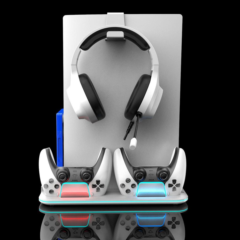 Тонкая многофункциональная охлаждающая подставка для PS5 с зарядным устройством для контроллера и хранилищем для игровых дисков