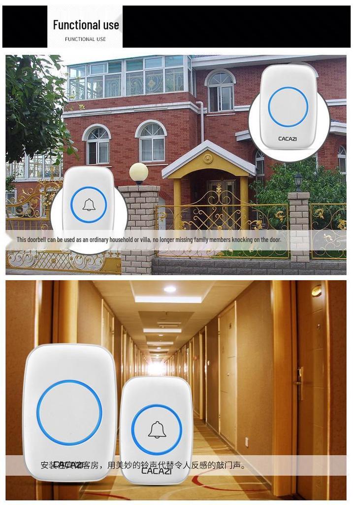 Wireless Long-Range Smart Doorbell with Remote Control, Compatible with EU, US, UK, and AU Plugs.