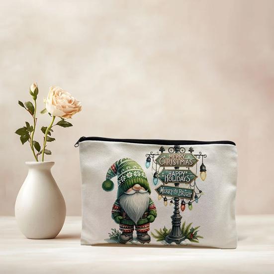 yangyizhi Christmas Theme Makeup Bag, with Black Zipper, Wear-Resistant Toiletry Durable Canvas Storage Pouch, for Stationery And Small Items