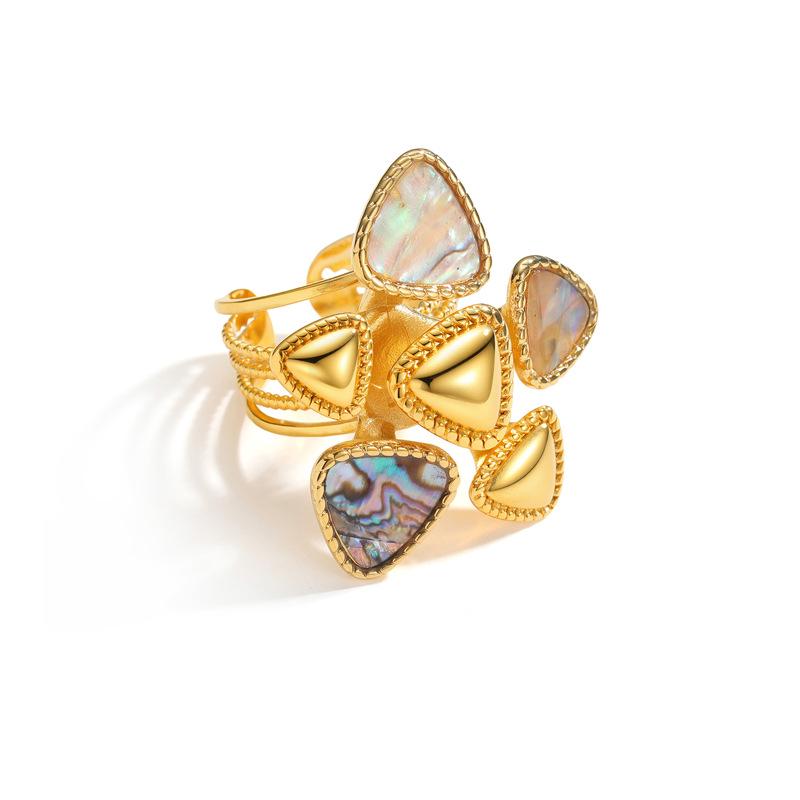 Открытое кольцо из нержавеющей стали 18 карат, европейского и американского дизайна, с геометрическим узором из перламутра, для женщин