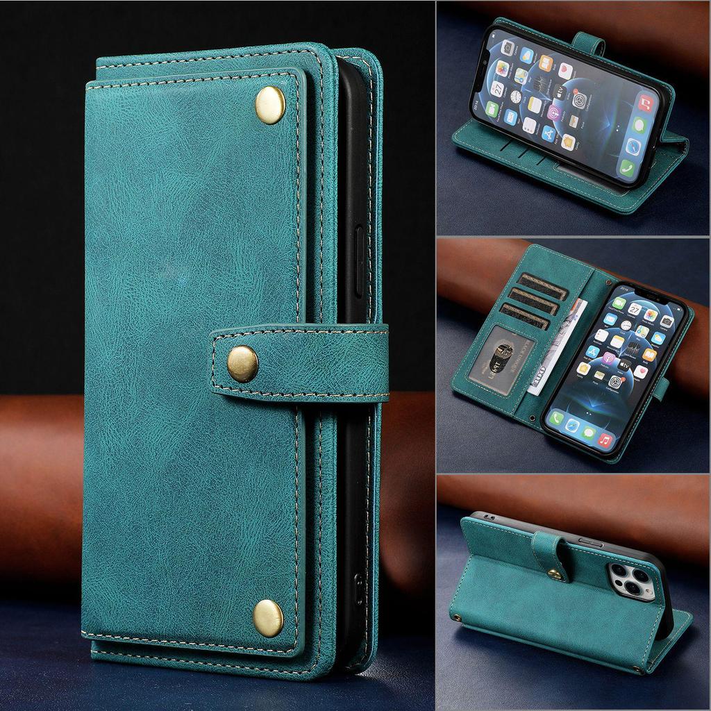 iPhone16 Retro Leather Case for Apple 12 & 14Pro: Flip Phone Protection with Multi-Function Card Slots