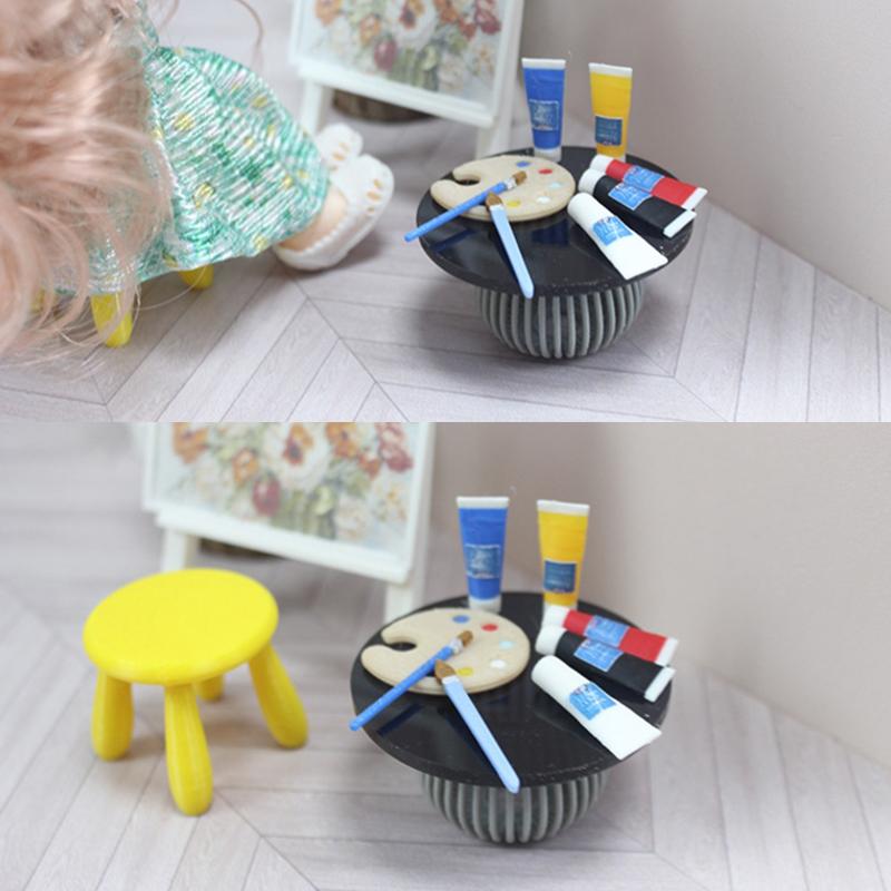 1/12 кукольный домик мини пигмент тюбик кисть палитра модель кукольный домик комната для рисования художественные принадлежности украшения кукольный дом аксессуары