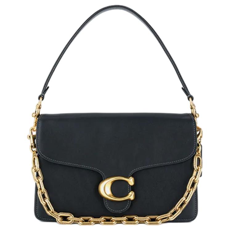 Coach Tabby 26 Gold Metal Logo Leather Shoulder Bag Medium Women shoulder bag Black CAF52-B4BK