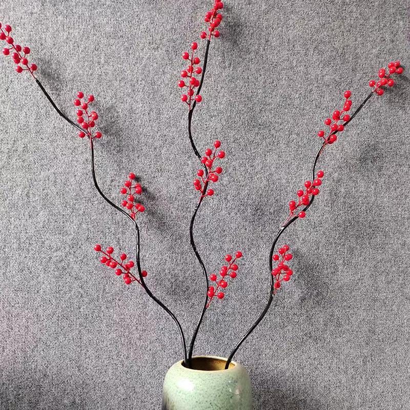 Искусственное растение, красная фруктовая ветка, длинный стебель, искусственная ягода, падуб, фрукты, новогодняя поставка, сделай сам