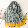 Yitao Blue Leaves Cotton Linen Silk Feel Shawl