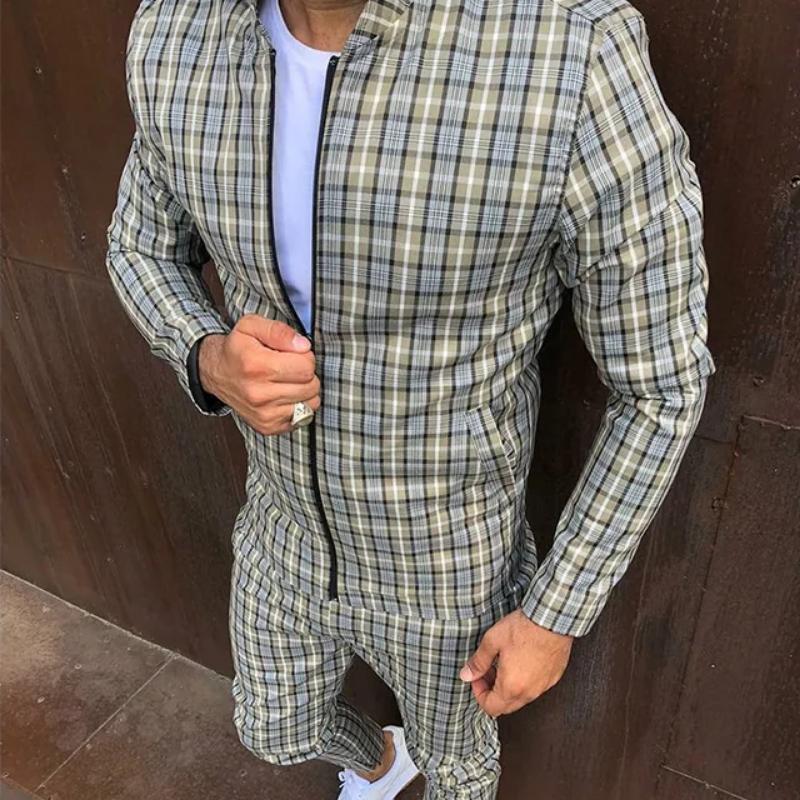 2024 НОВЫЕ мужские спортивные костюмы с 3D принтом, мужская клетчатая куртка + брюки, комплект из 2 предметов, спортивная одежда, спортивный костюм для спортзала, повседневная мужская одежда