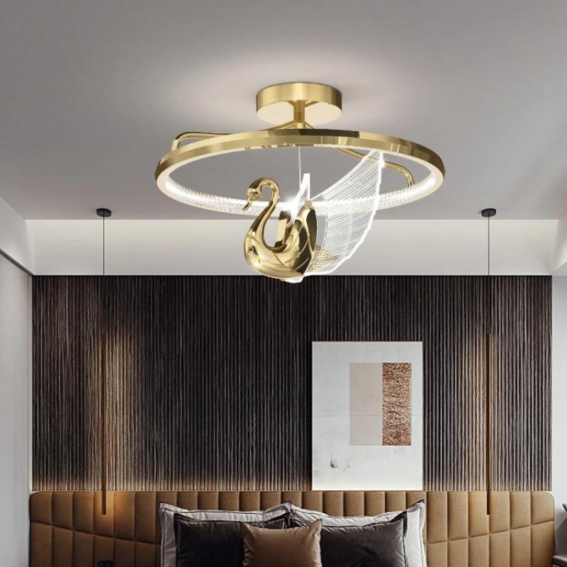 Nordic Modern Swan Rose Gold Led Chandeliers For Dining Tables Kitchen Bedroom Cafe Interior Home Decoration Lighting Fixtures