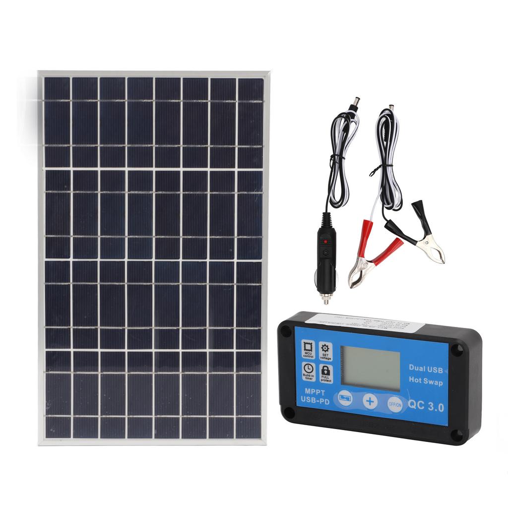 Solar Panel with 40A Controller Polysilicon 30W Dual USB Charging High Conversion Efficiency for RV Car Ships Airplanes