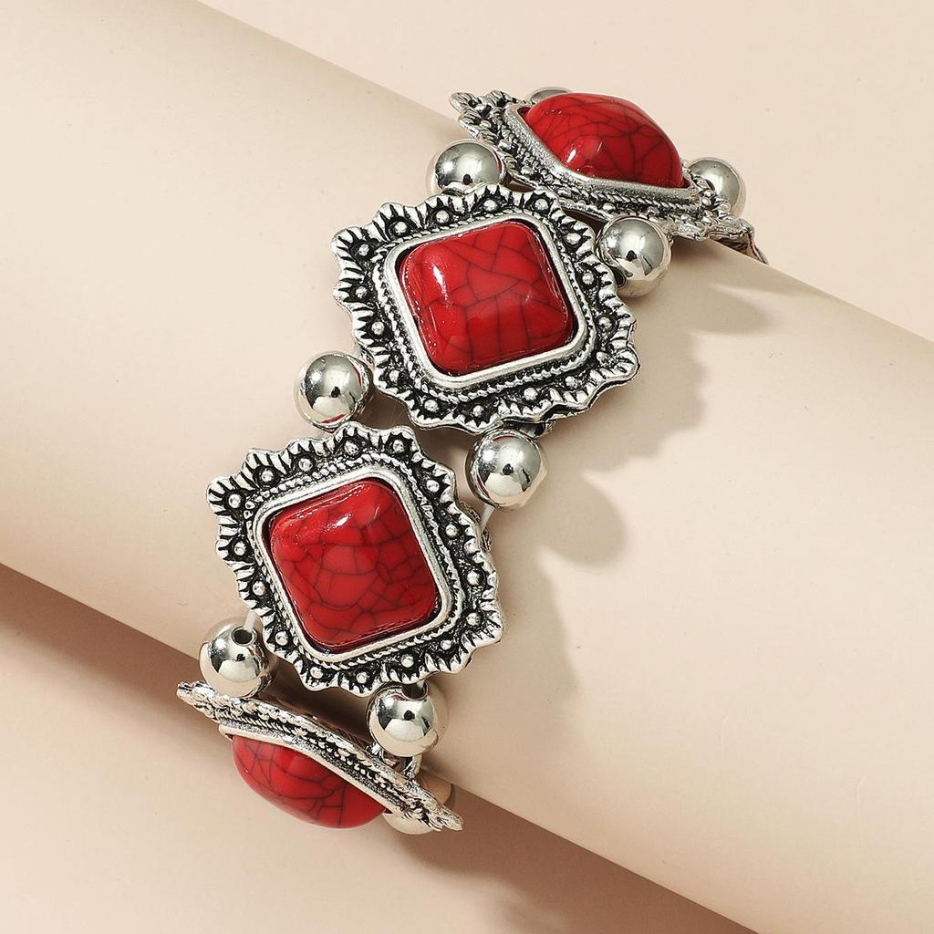 Этнический стиль Персонализированный Ретро Комбинированный Браслет Женский Бирюзовый Эластичный Браслет Ювелирный Браслет с Камнями Боси AVE