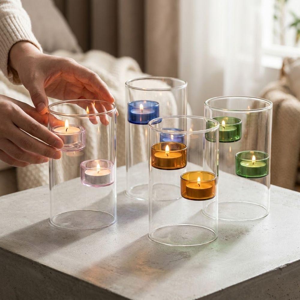 Romantic Glass Tealight Candle Holder Transparent Candle Cup Aromatherapy Holder Anniversary