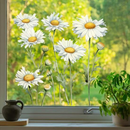 Белый цветок Статичная наклейка на стекло Съемная Водонепроницаемая ПВХ Цветочная Статическая наклейка на окно Весенний Декор для дома Офиса Гостиной Наклейка