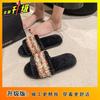 Casual fluffy slippers women's 2025 new autumn and winter Internet celebrity fashion versatile home flat bottom velvet one-word cotton slippers