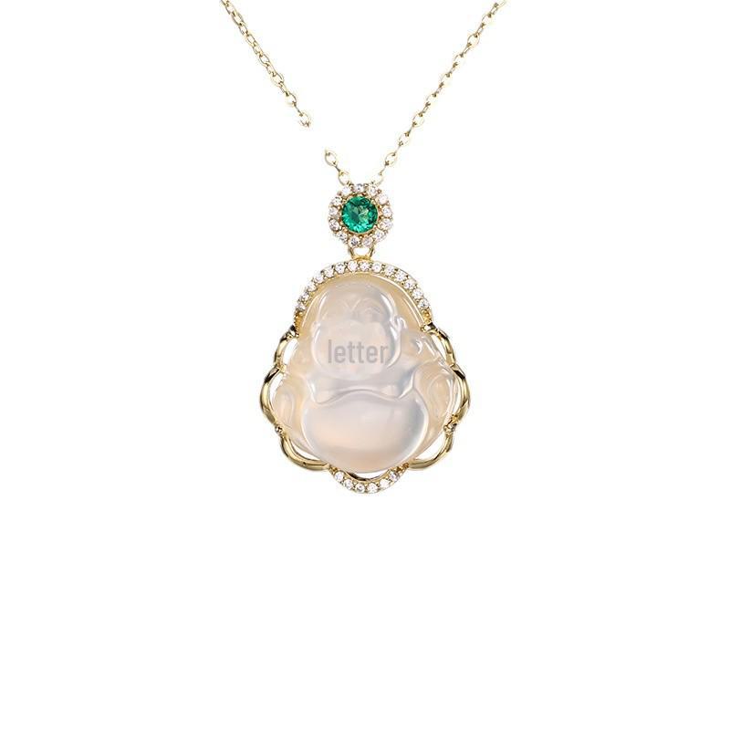 Women's Light Luxury Buddha Necklace - New 2024 White Chalcedony Clavicle Chain Pendant for Sweaters