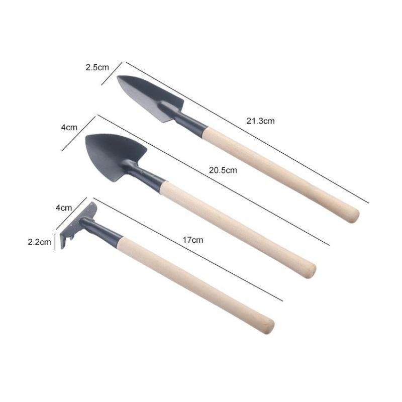 3pcs/Set Mini Gardening Tools Wood Handle Stainless Steel Potted Plants Shovel Rake Spade for Flowers Potted Plant