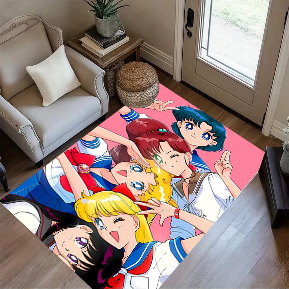 Sailor Moon Team-up Area Rug Design for Kitchen Entryway Dining Room Game Room Antislip Carpet Decorate Offices Perfect Birthday/Christmas Gift Idea