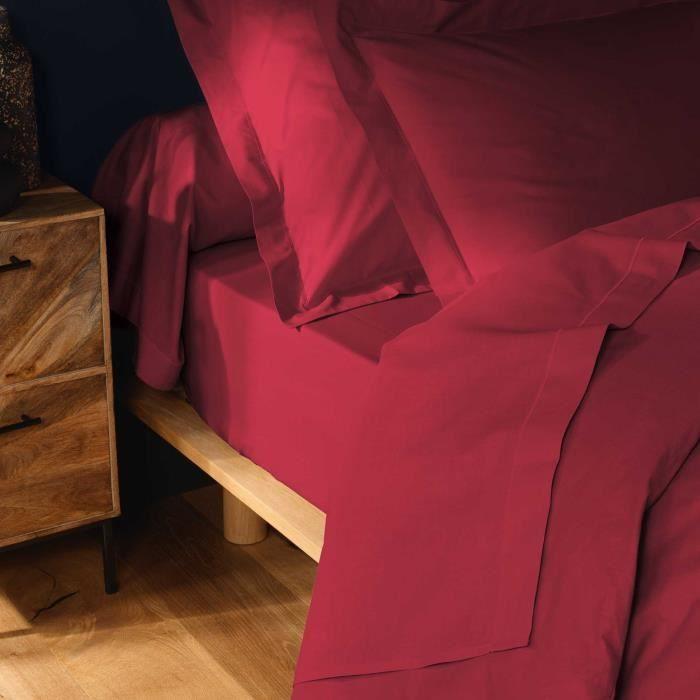 Drap plat - Emotion - 180 x 290 cm - 100% coton - OEKO-TEX® - Rouge marsala