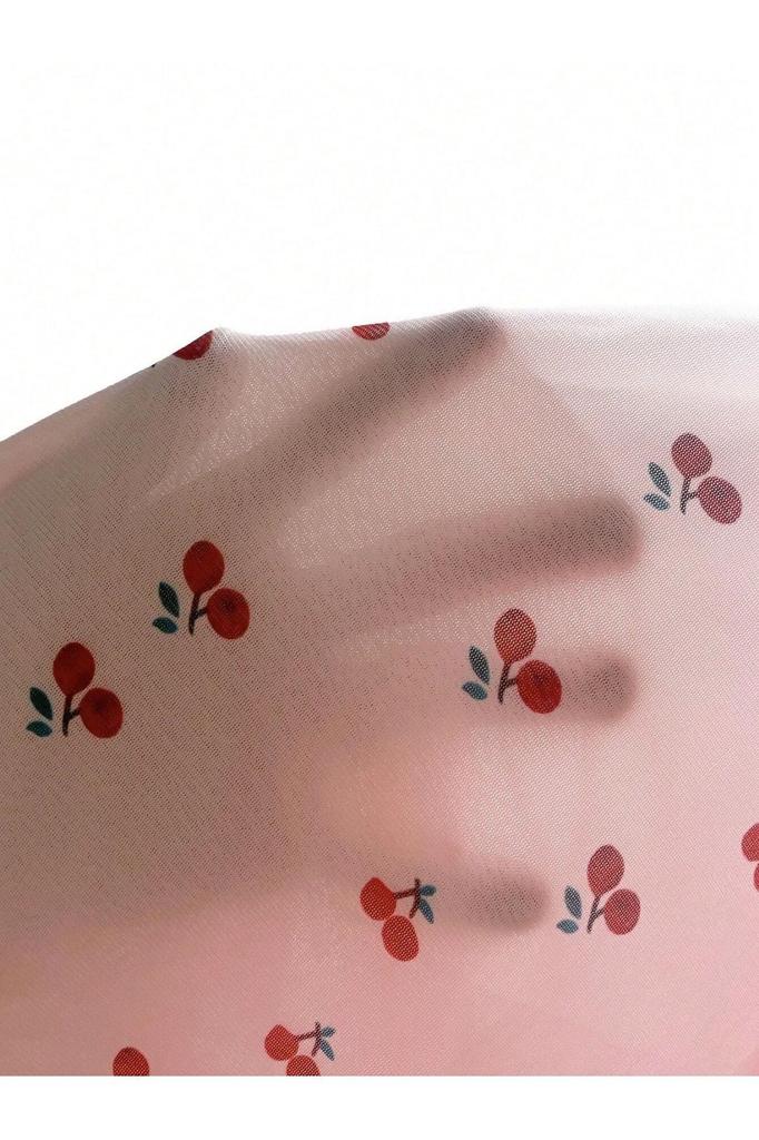 Bella Notte Romantic Pink Cherry Print Strap Thong and Nightgown Cute and Comfortable Women’s Lingerie Set