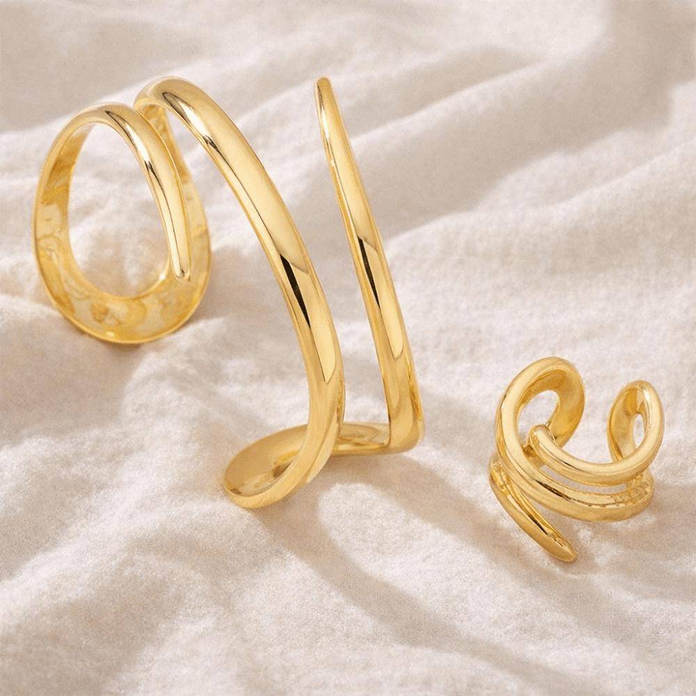 2Pcs/Set Elegant Hollow Snake Armlet Minimalist Geometric Ring Multi-layer Jewelry Set  Parties