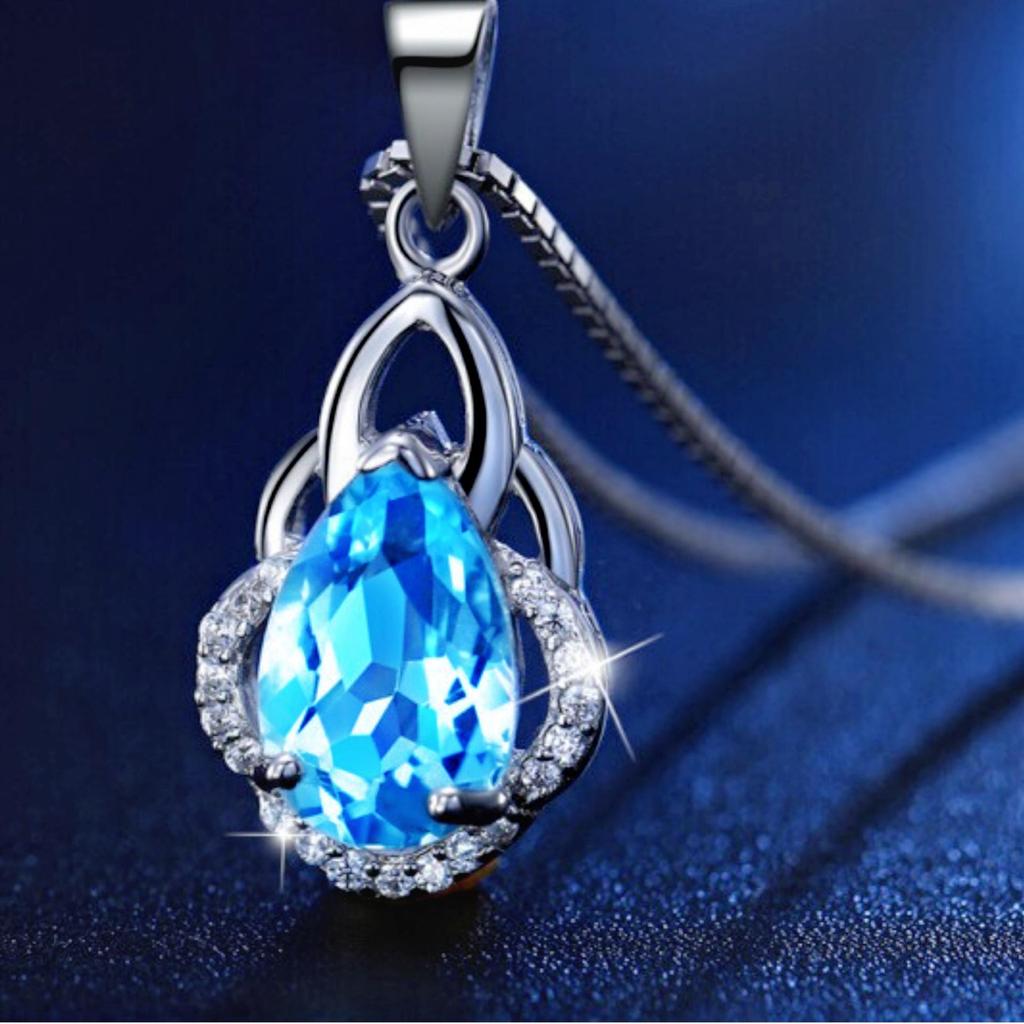 Ожерелье Yi Hua Капля Морской Голубой Топаз и Кристалл для Женщин