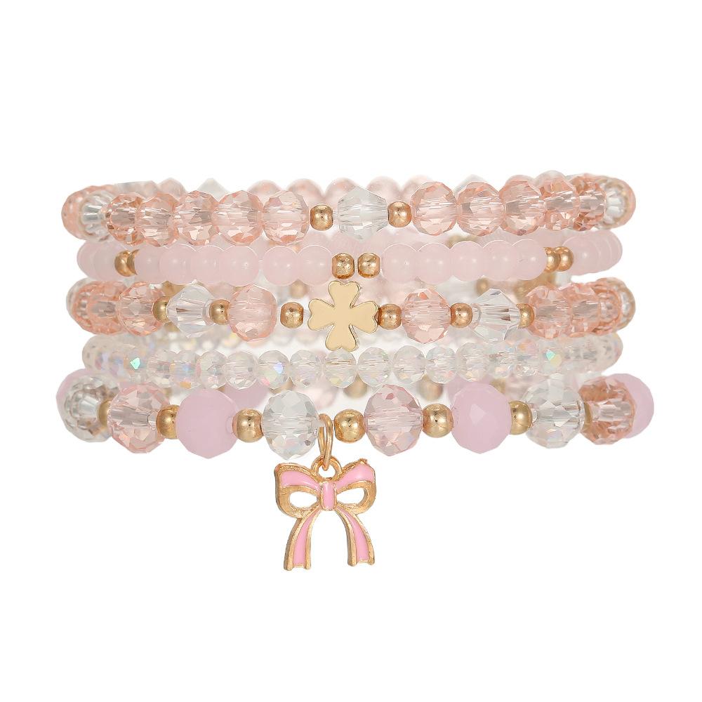 Hot Selling Girlfriend Bracelet Bohemian Pink Bow Pendant Bracelet Female Pearl Crystal Bracelet Set