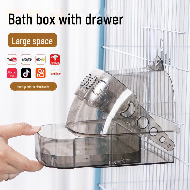 Очень большая прозрачная ванна для волнистых попугайчиков с ящиком - аксессуар для клетки для птиц