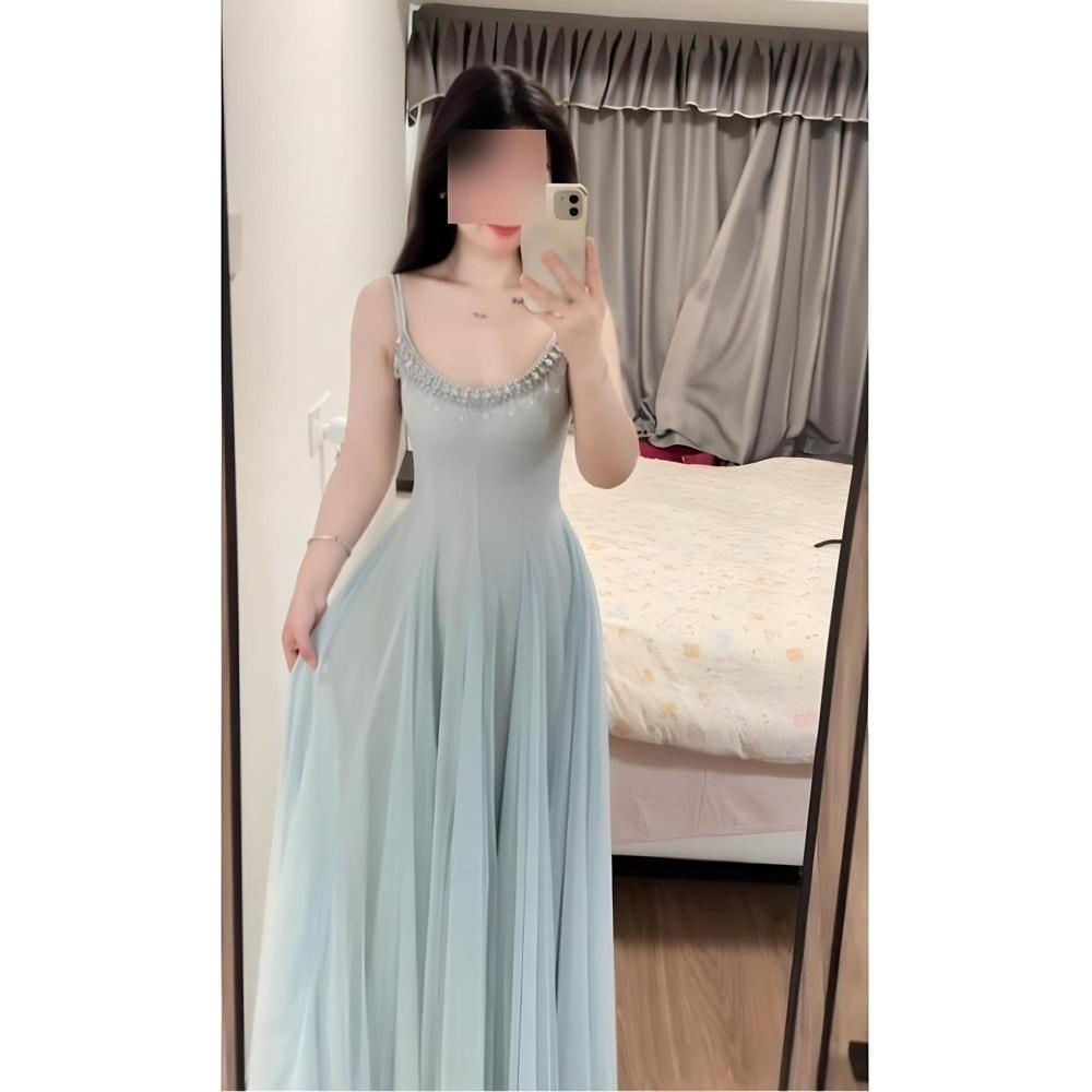Летняя корейская версия богини Фан тонкое супер фея хрустальная бриллиантовая цепочка сетка большой клёш сарафан девушка длинное платье