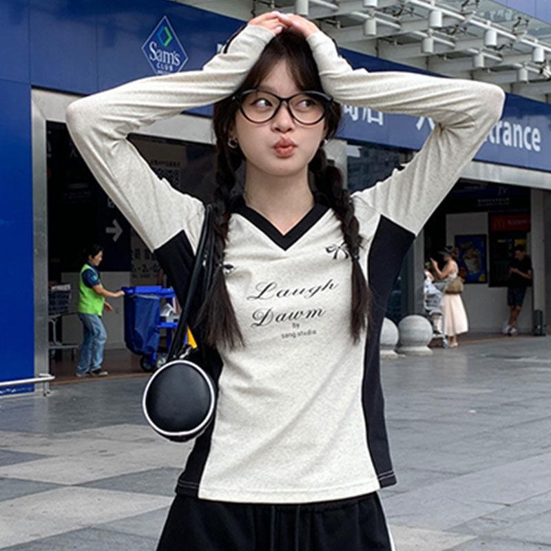 Винтажные футболки с длинным рукавом Y2k Женские футболки с буквенным принтом Американская ретро-мода Эстетика Уличная одежда Футболки